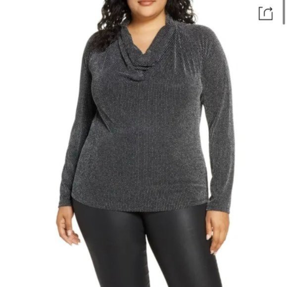 🌸Sale🌸 MICHAEL KORS Sparkle Strip Knit Top Black Silver Women Size WH95MDN84A - Picture 1 of 4